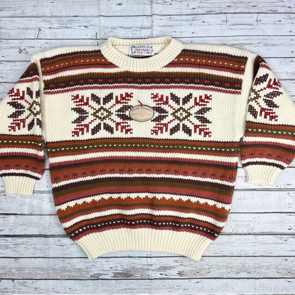 NWT Saute Mouton Wool Snowflake Unisex Knit Sweater Sz XL